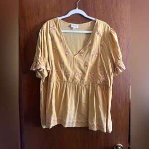 Heyson Mustard Yellow Embroidered Top